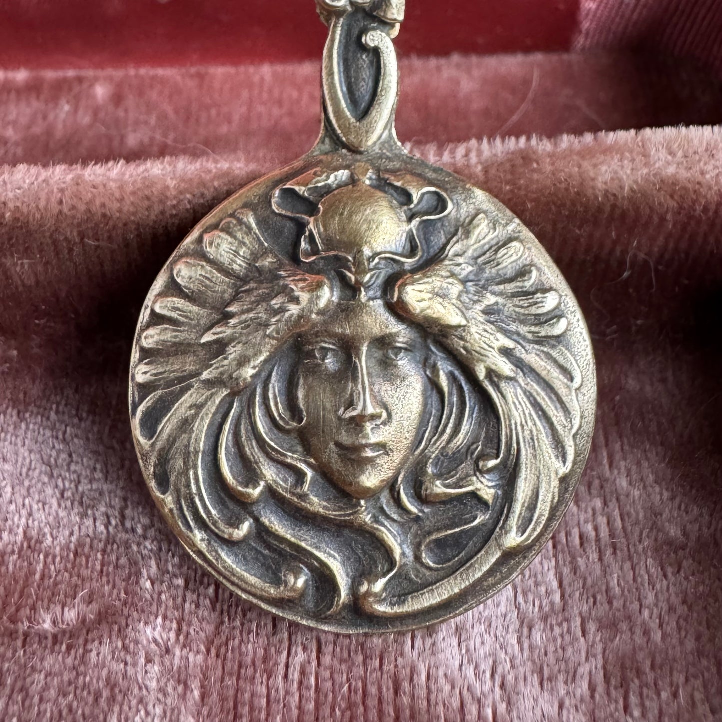 Art Nouveau Witchy Woman artisan brass necklace