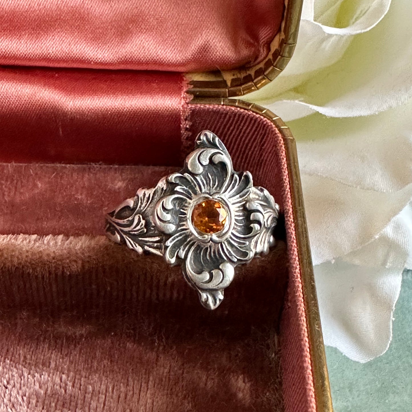 Victorian Fairytale Citrine cocktail ring handmade in Sterling Silver