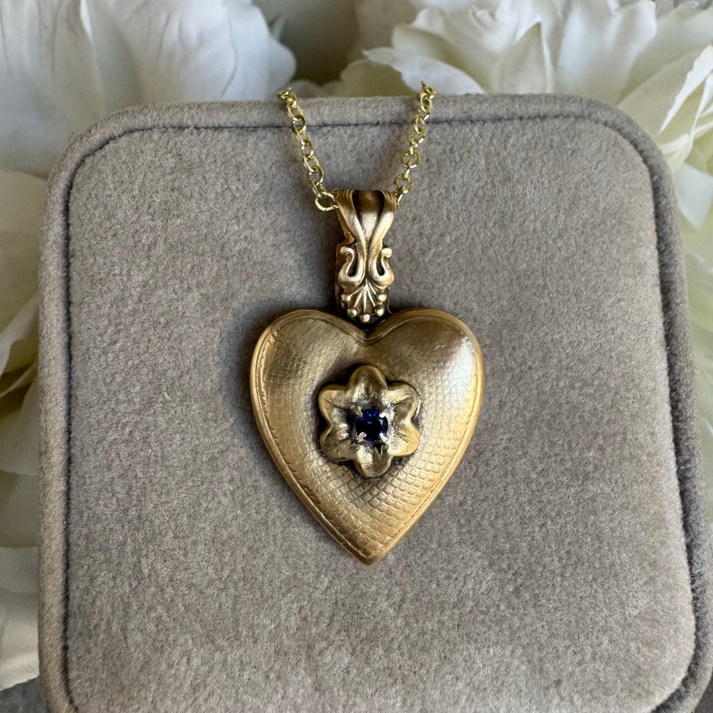 Victorian Heart with Blue Sapphire artisan Brass necklace