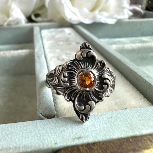 Victorian Fairytale Citrine cocktail ring handmade in Sterling Silver