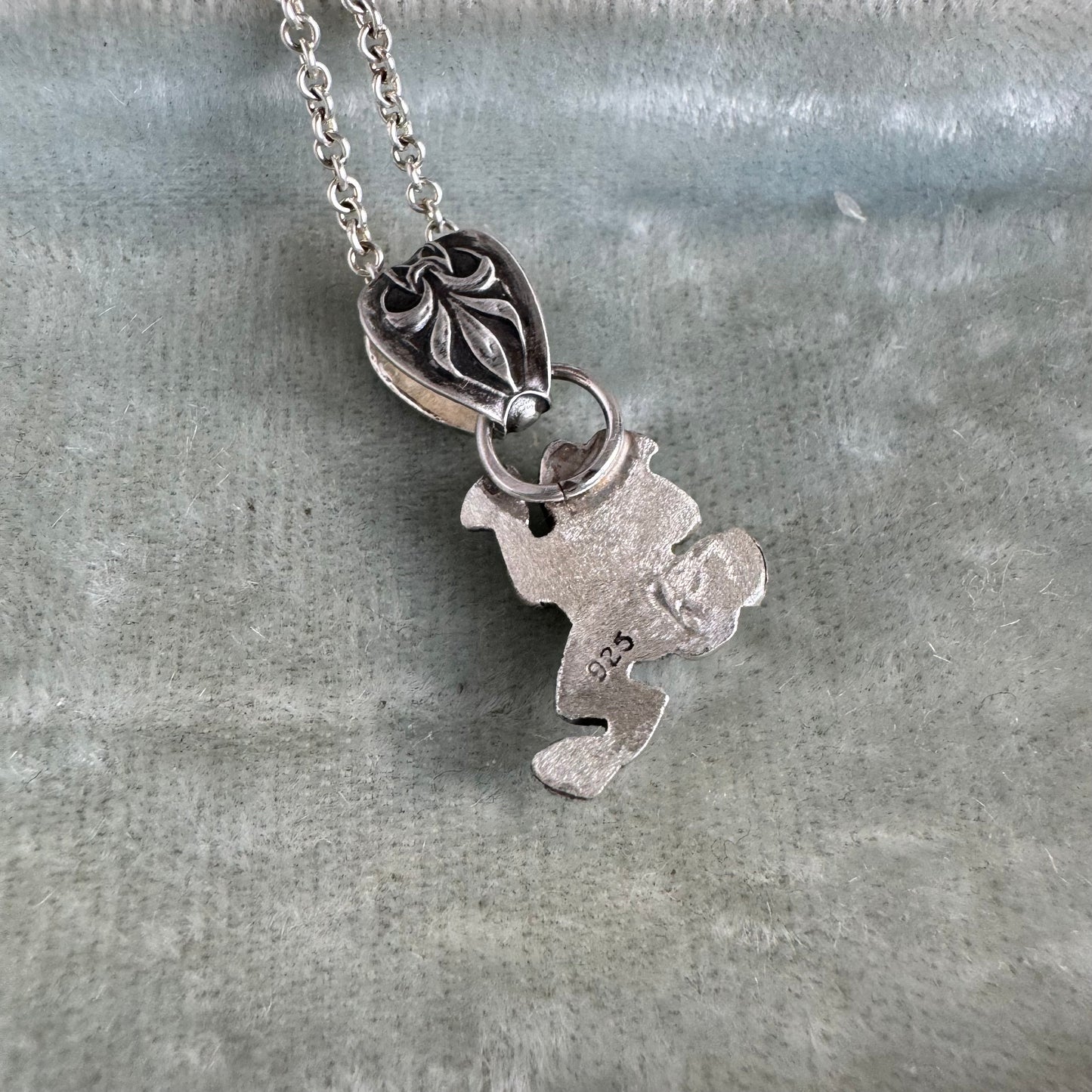 Artisan antique frog botanical necklace in Sterling Silver