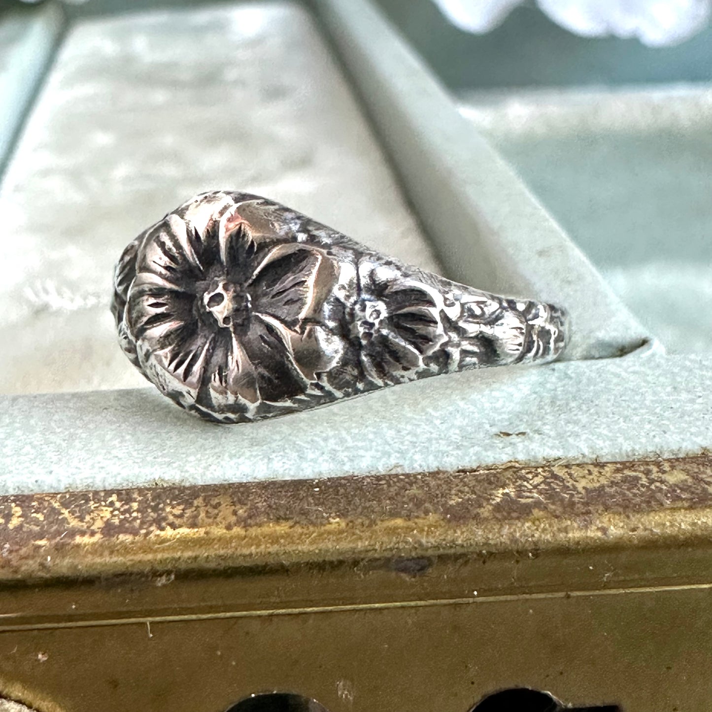 Cosmos Botanical vintage flower ring in Sterling Silver