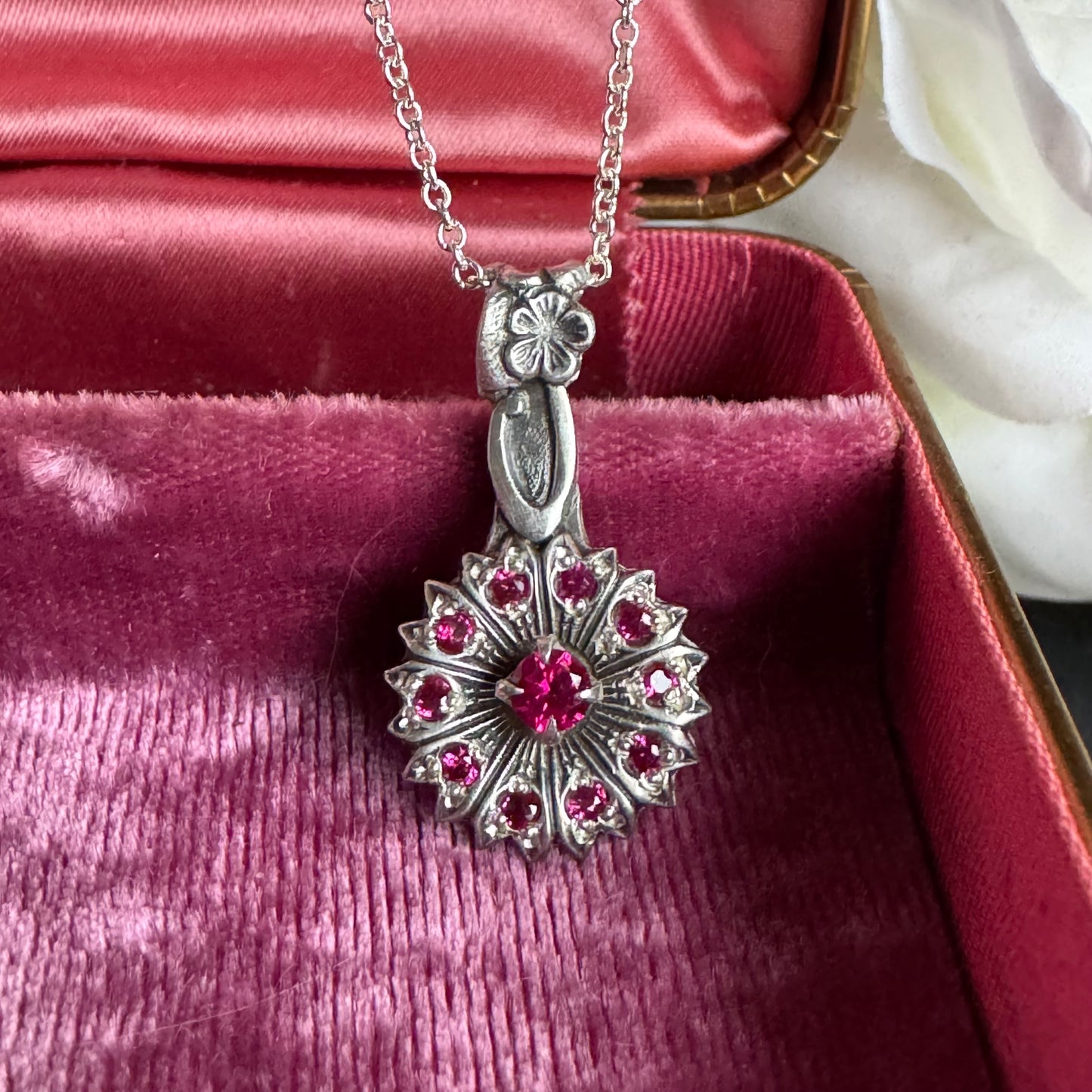 Victorian Ruby artisan necklace in Sterling Silver