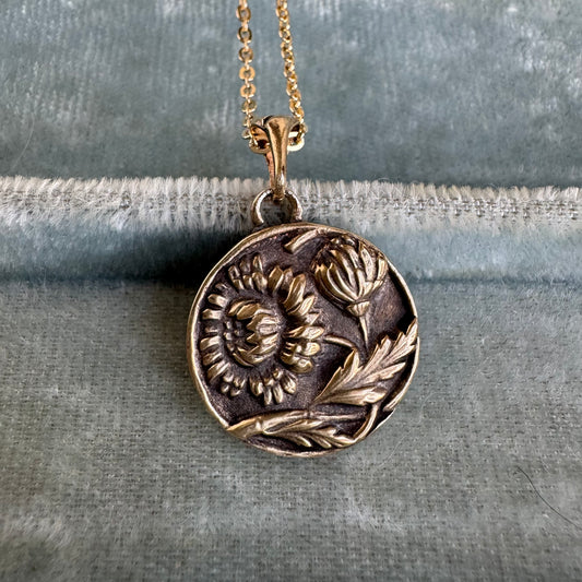 Dandelion handmade Art Nouveau botanical brass necklace