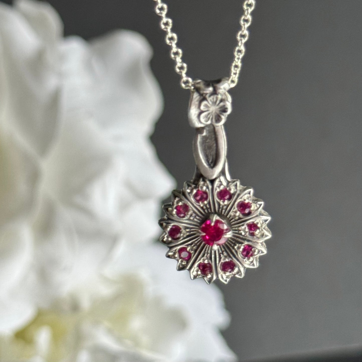 Victorian Ruby artisan necklace in Sterling Silver
