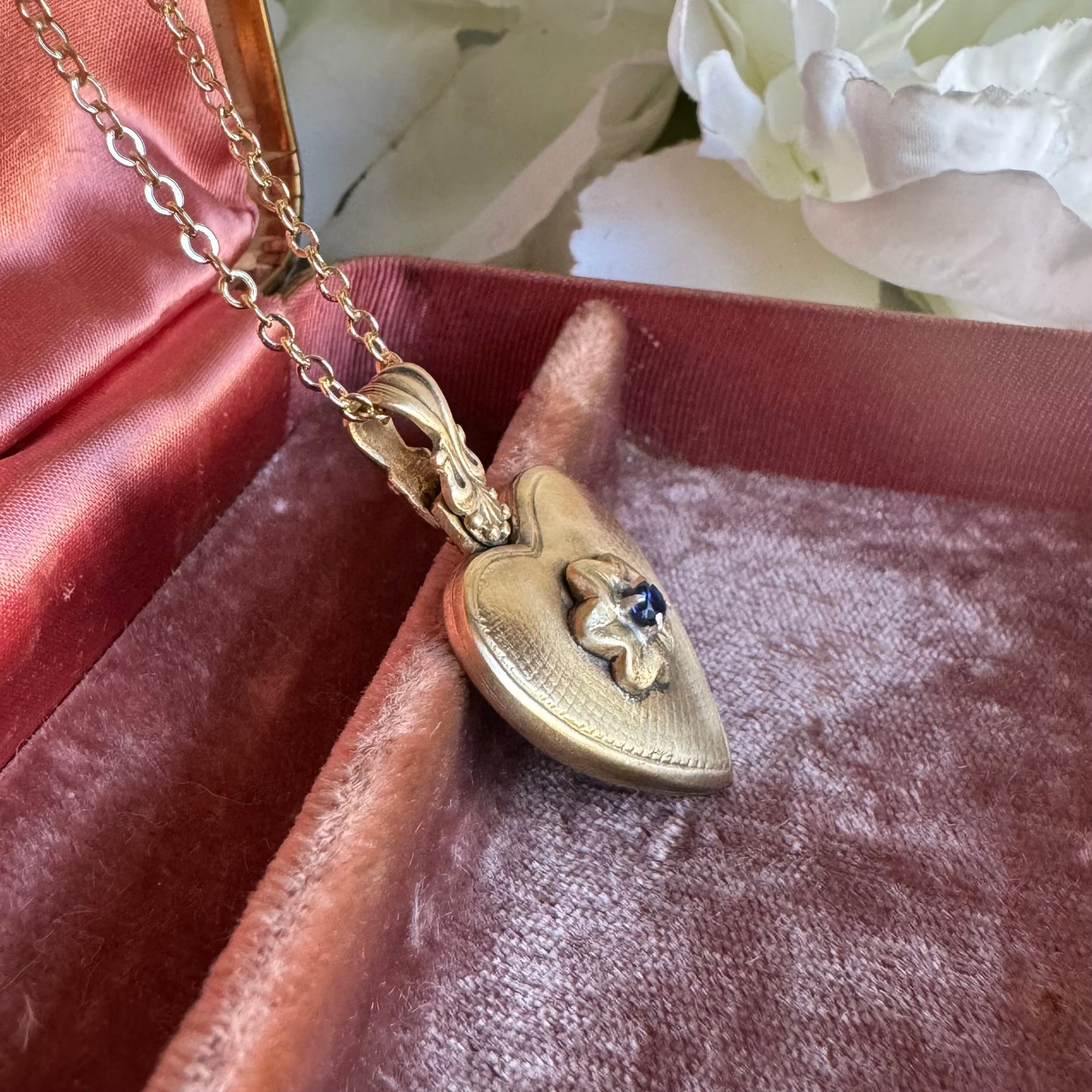 Victorian Heart with Blue Sapphire artisan Brass necklace