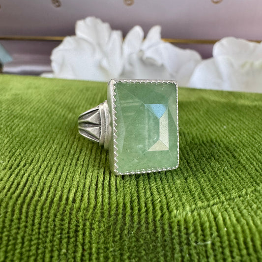 Art Deco Aventurine handmade cocktail ring in Sterling Silver