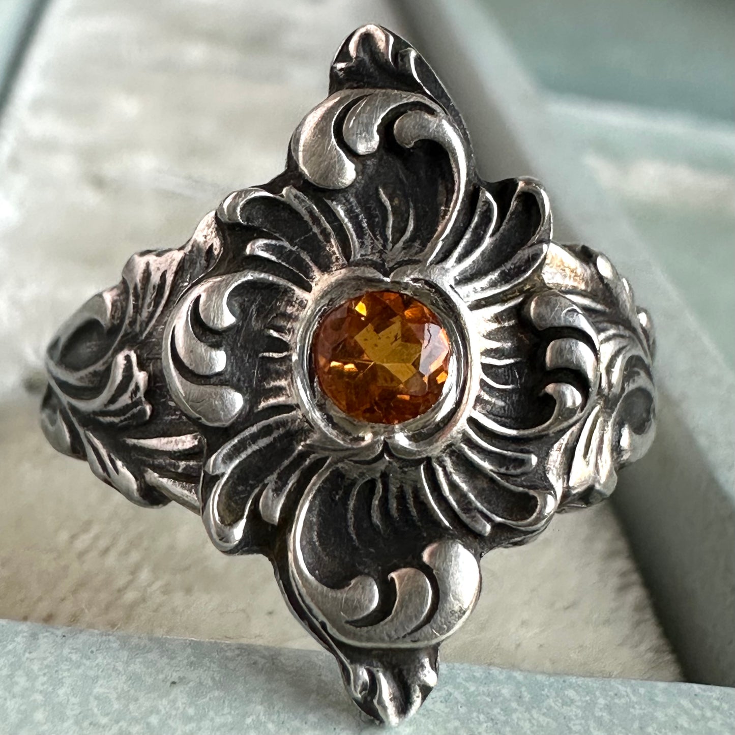 Victorian Fairytale Citrine cocktail ring handmade in Sterling Silver