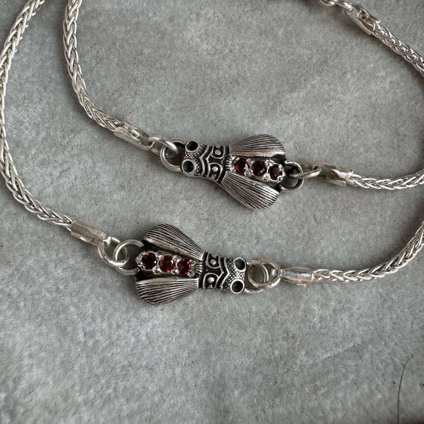 Vintage inspired Firefly artisan Garnet bracelet in Sterling Silver