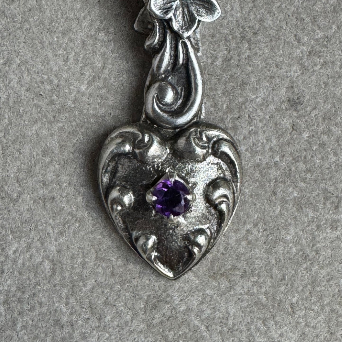 Amethyst Victorian Gothic artisan heart necklace in Sterling Silver