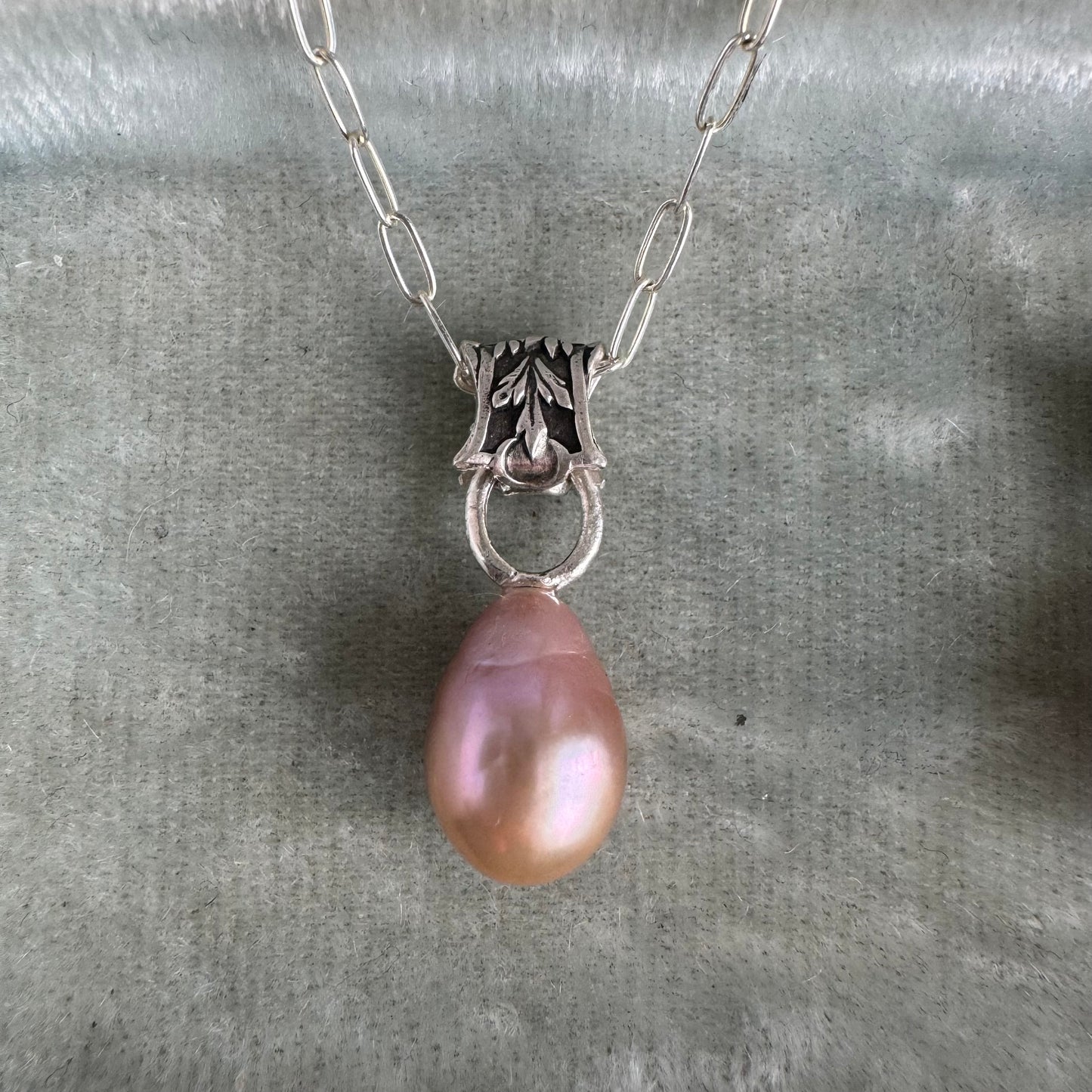 Coquette Baroque rose gold Edison Pearl artisan necklace in Sterling Silver