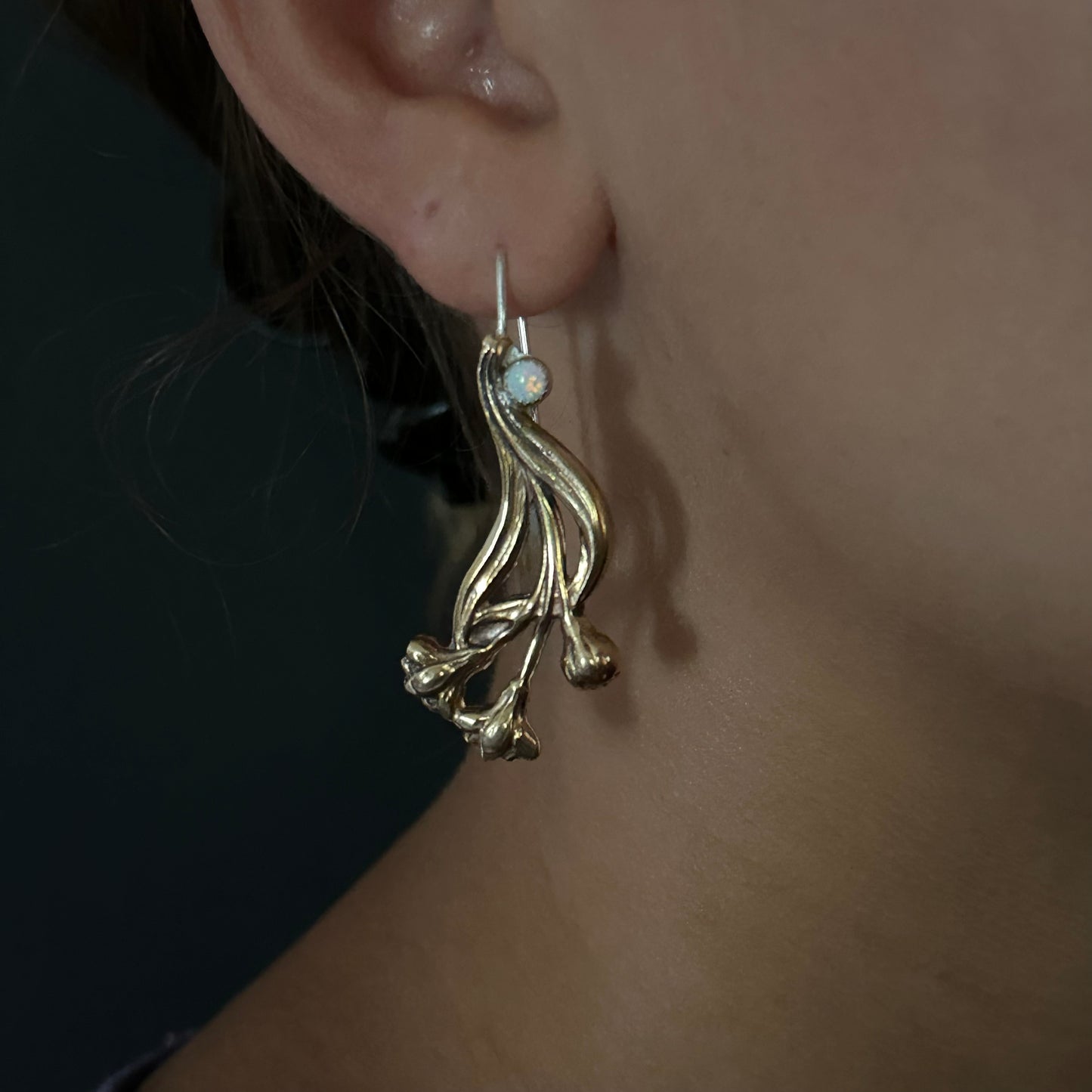 Opal Botanical blossom mixed metal drop earrings