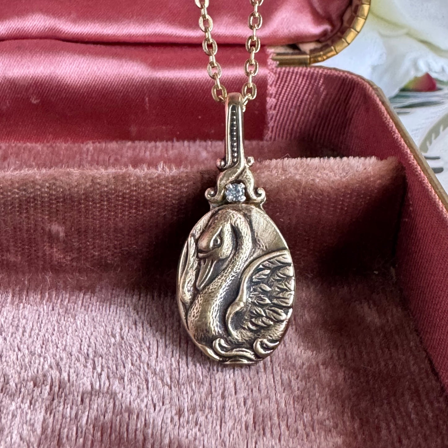 Victorian Swan aquamarine in brass artisan necklace
