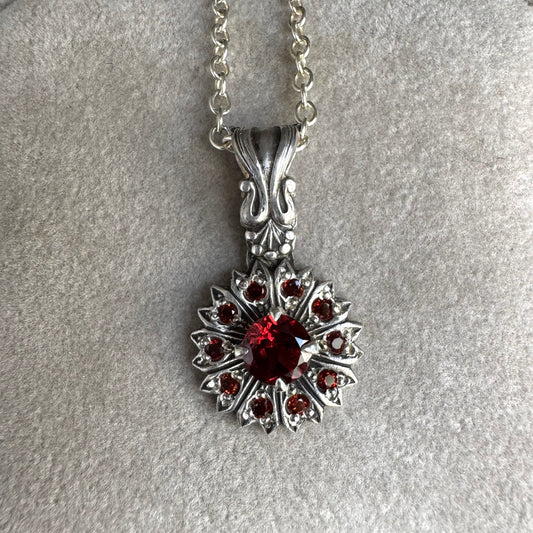 Mozambique Garnet handmade Victorian necklace in Sterling Silver