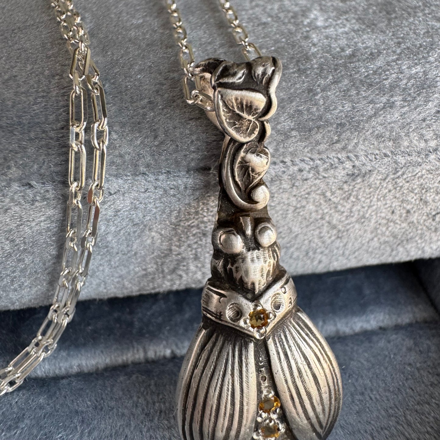 Botanical Firefly artisan Citrine necklace in Sterling Silver