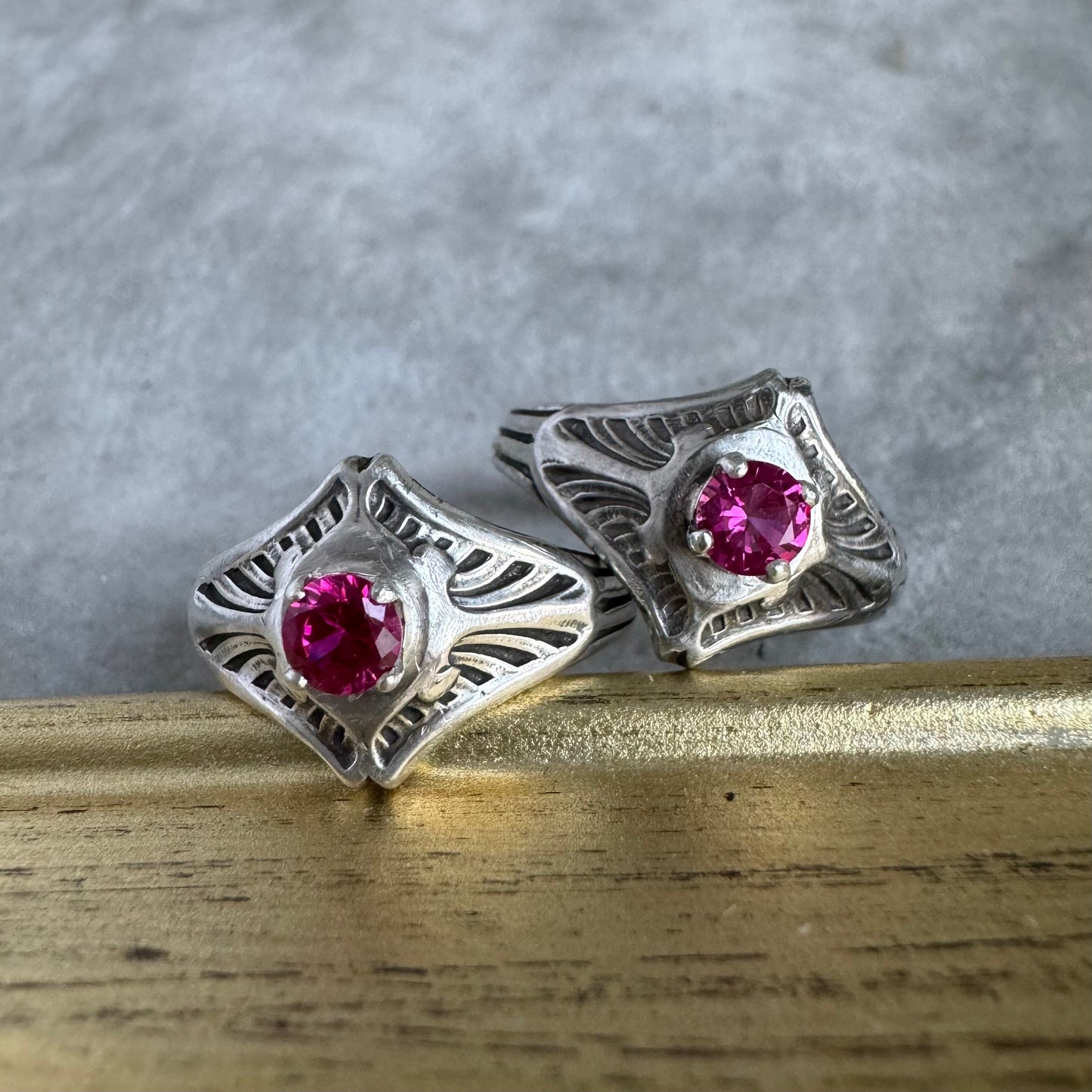 Art Deco Ruby artisan solitaire ring in Sterling Silver