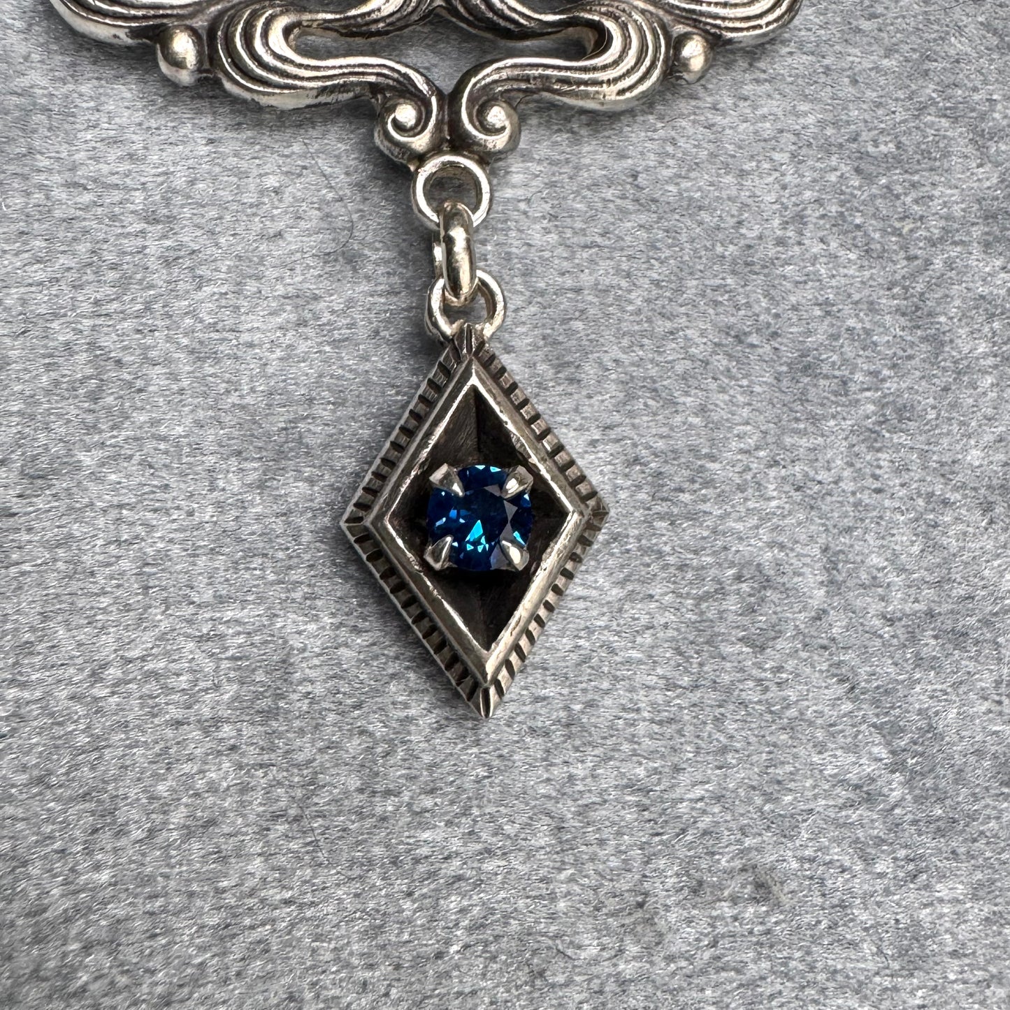 Art Nouveau Sapphire blue Spinel artisan waves necklace in Sterling Silver