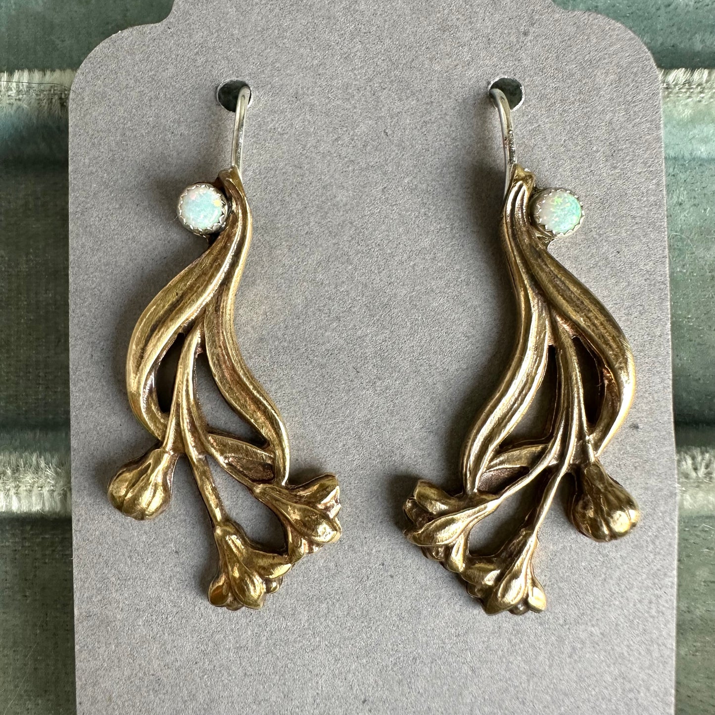 Opal Botanical blossom mixed metal drop earrings