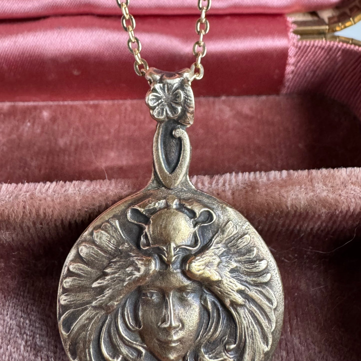 Art Nouveau Witchy Woman artisan brass necklace