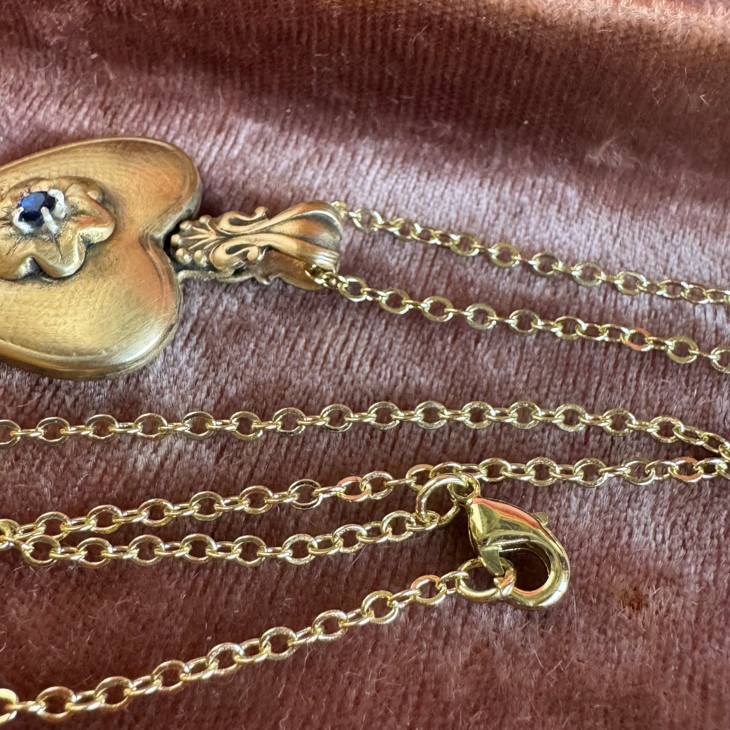Victorian Heart with Blue Sapphire artisan Brass necklace