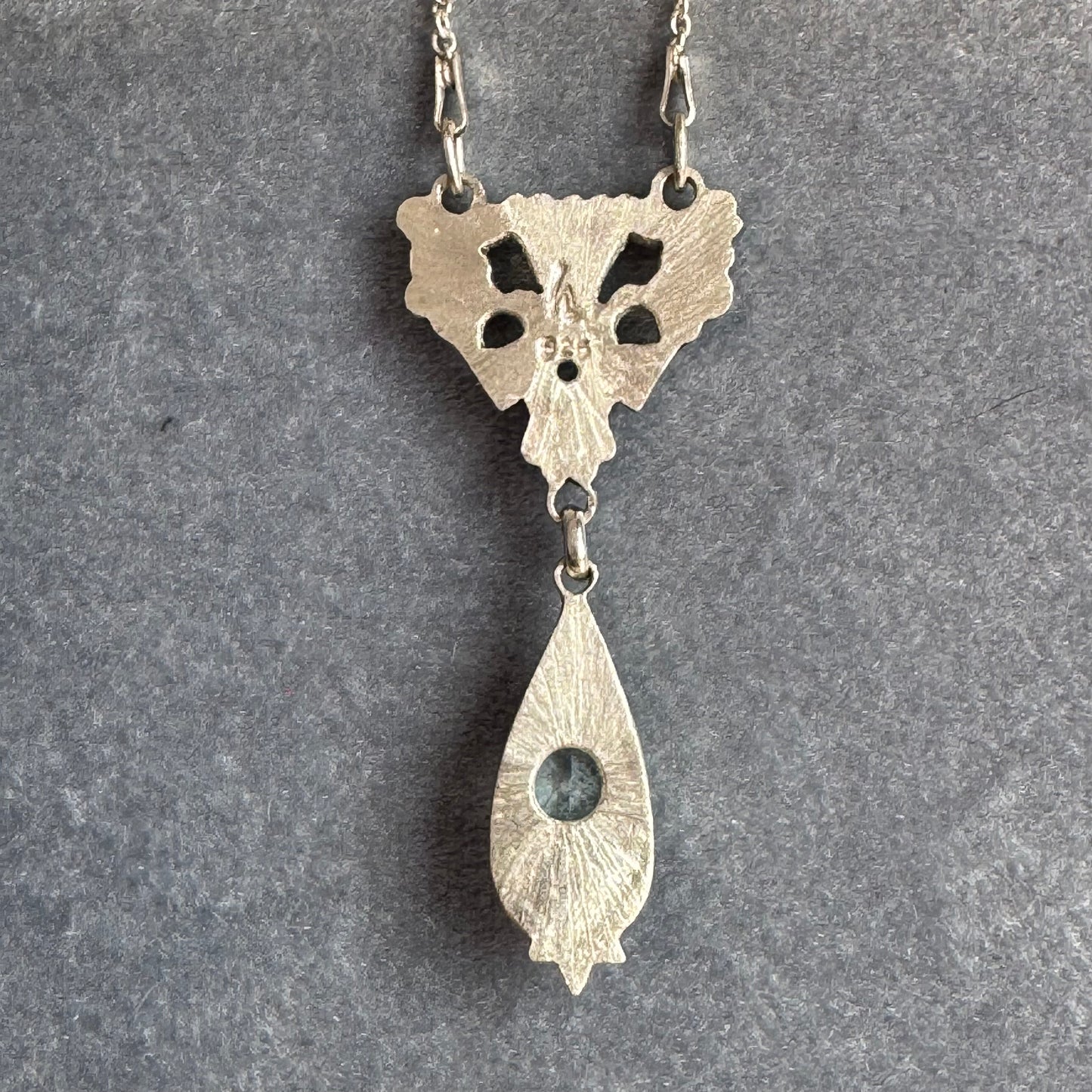 Artisan Art Deco Blue Topaz and Aquamarine Spinel Sterling Silver necklace