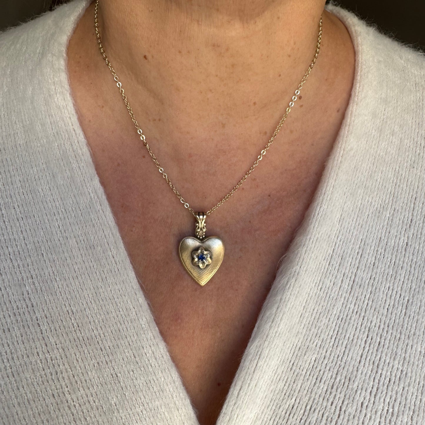 Victorian Heart with Blue Sapphire artisan Brass necklace