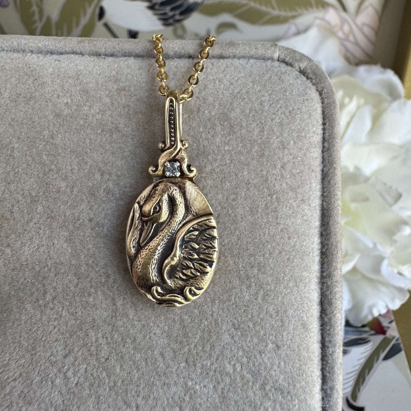 Victorian Swan aquamarine in brass artisan necklace