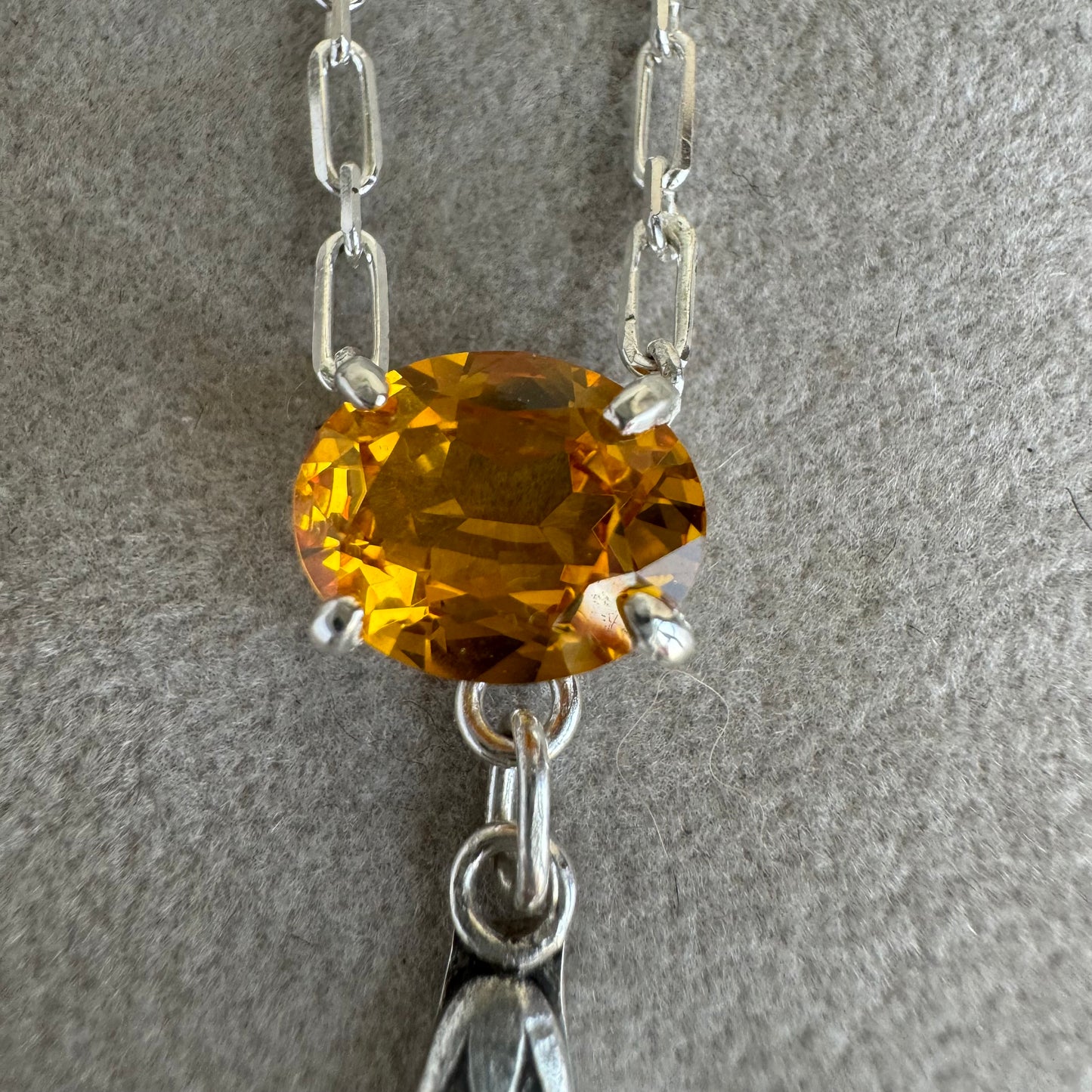 Art Deco Egyptian revival artisan 2.5ct Citrine Papyrus flower necklace in Sterling Silver