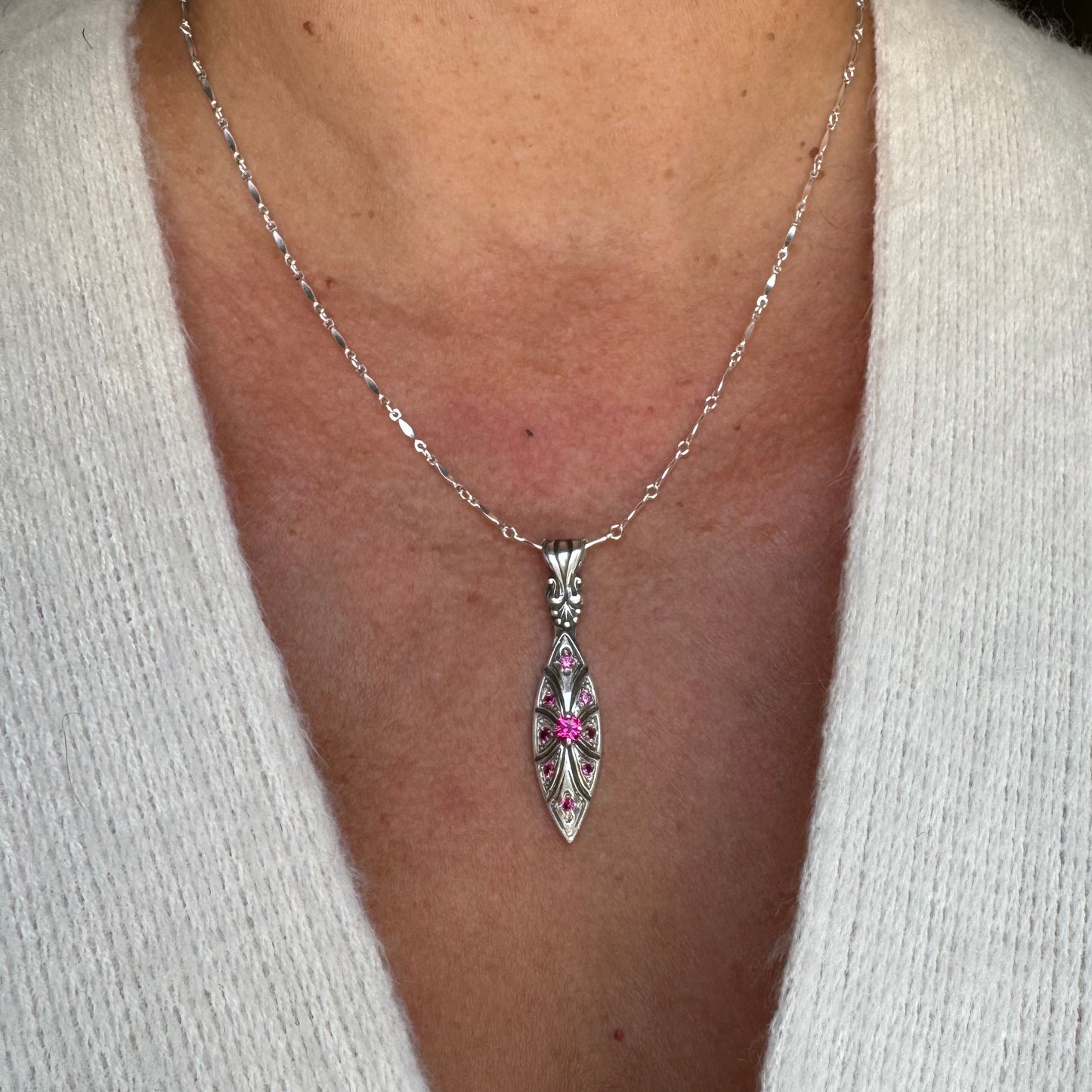 Victorian Marquis artisan Ruby necklace in Sterling Silver