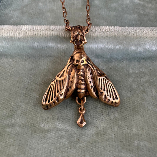 Botanical Moth artisan necklace in Bronze