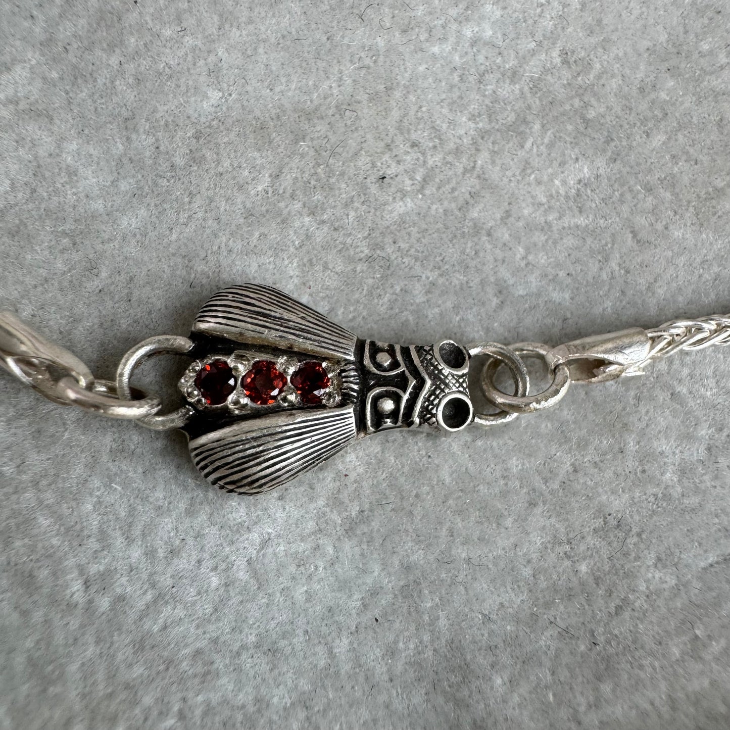 Vintage inspired Firefly artisan Garnet bracelet in Sterling Silver