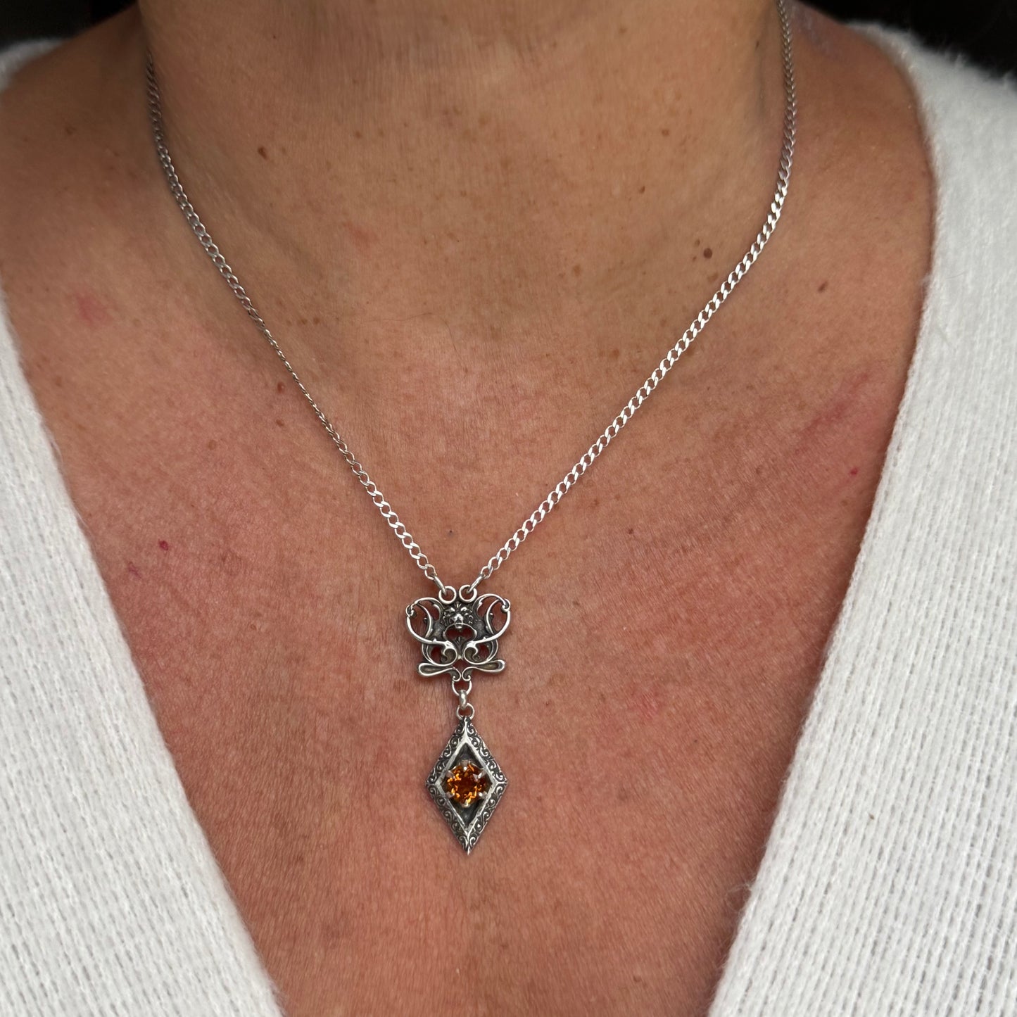 Gothic Lion and Citrine artisan necklace in Sterling Silver
