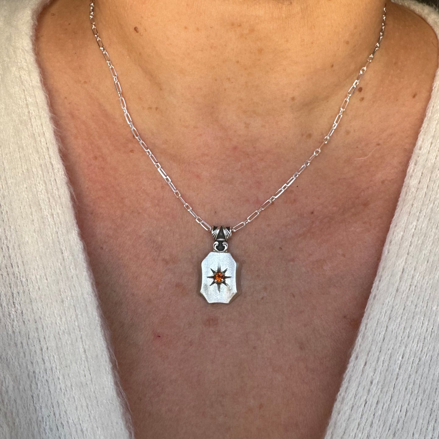 Citrine Art Deco starburst artisan necklace in Sterling Silver