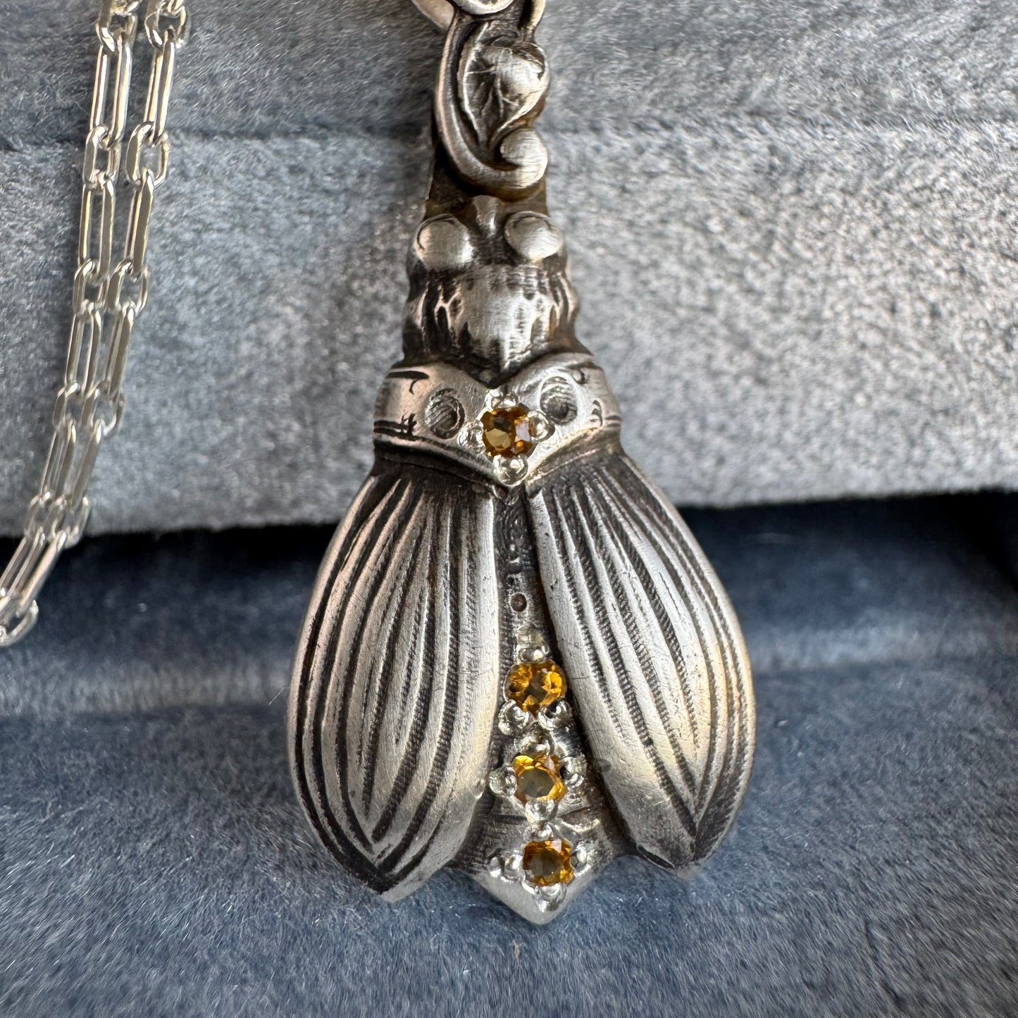 Botanical Firefly artisan Citrine necklace in Sterling Silver
