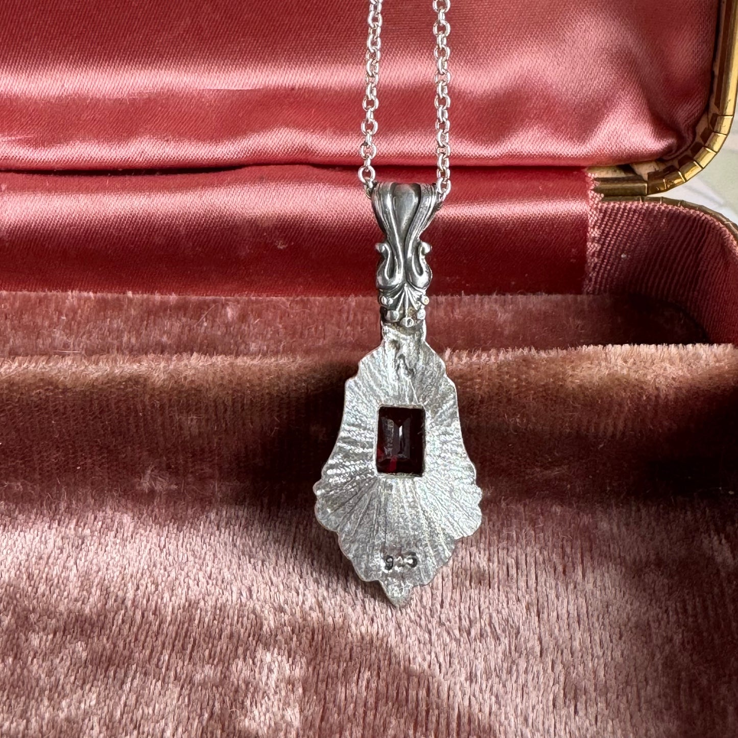 Garnet Victorian floral Artisan Sterling Silver necklace