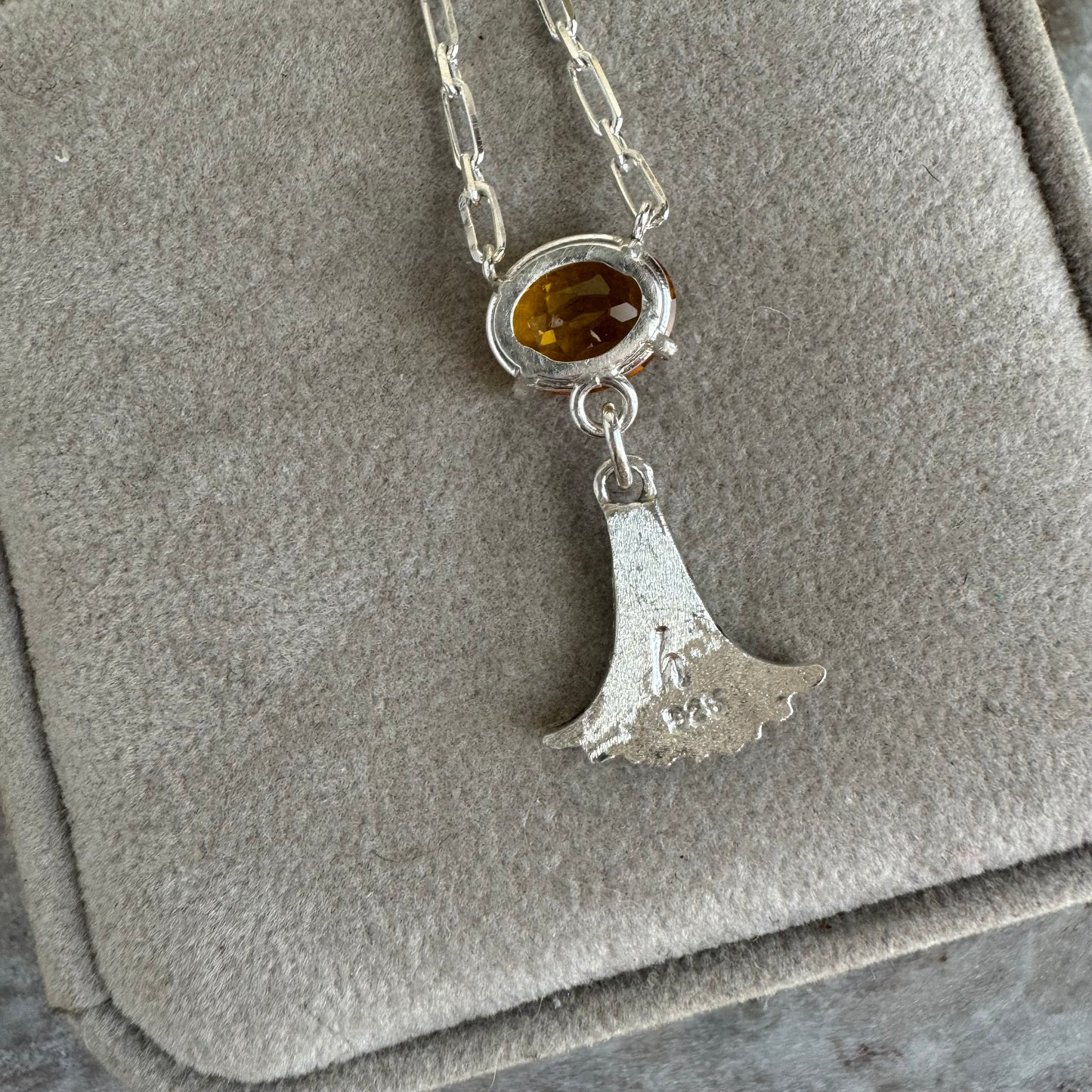 Art Deco Egyptian revival artisan 2.5ct Citrine Papyrus flower necklace in Sterling Silver