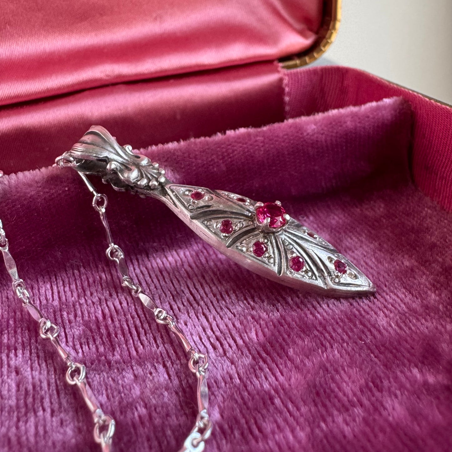 Victorian Marquis artisan Ruby necklace in Sterling Silver