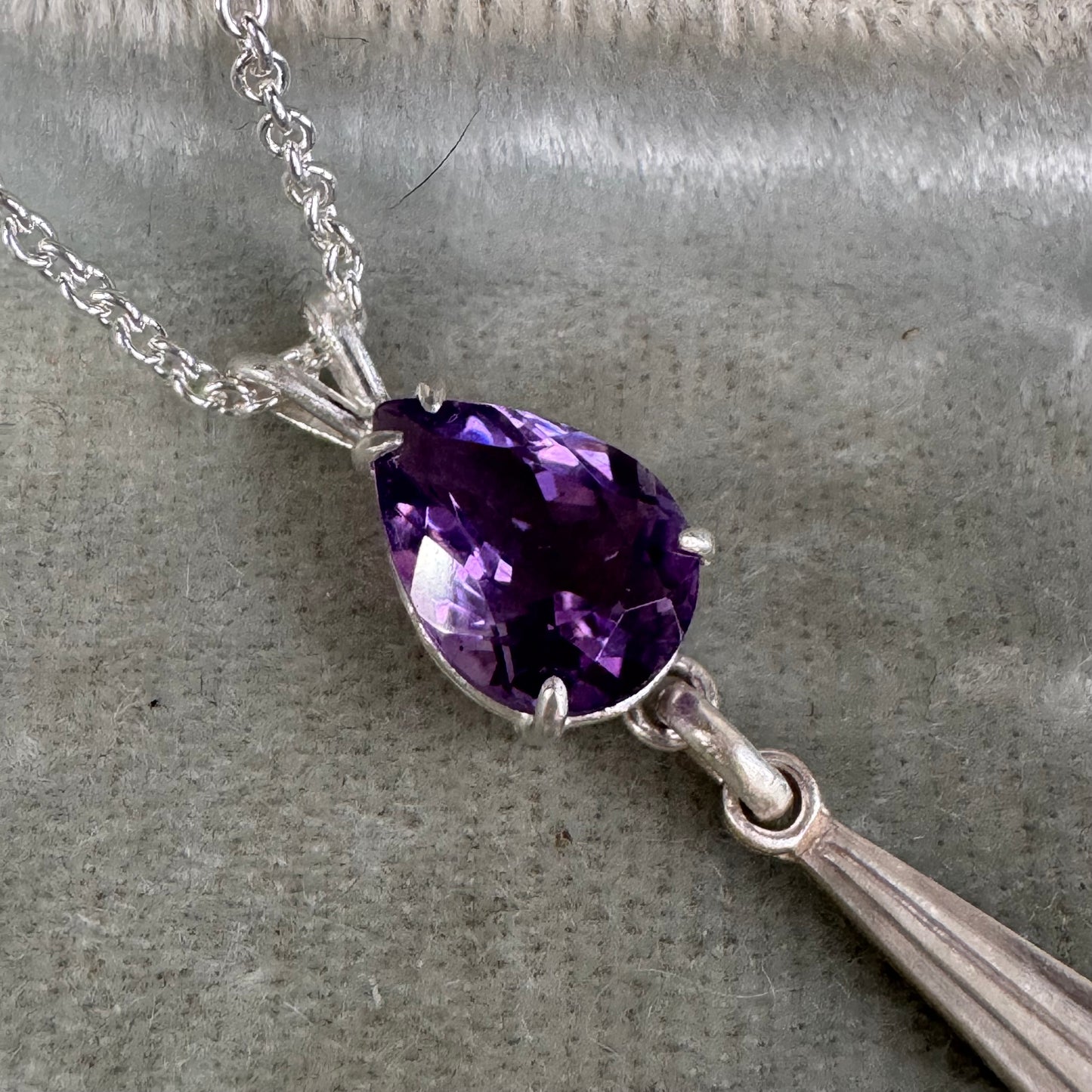 Art Deco pear shape 9ct Amethyst lariat necklace handmade in Sterling Silver