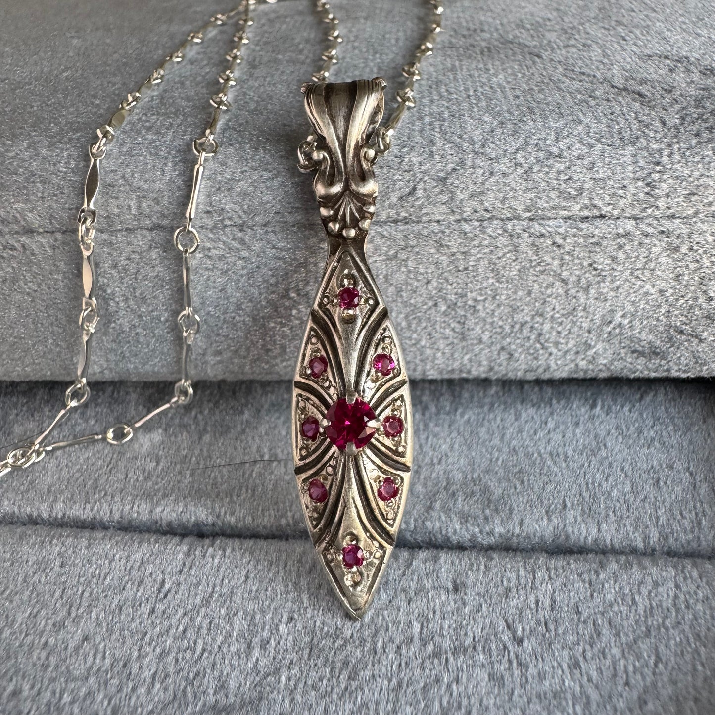 Victorian Marquis artisan Ruby necklace in Sterling Silver