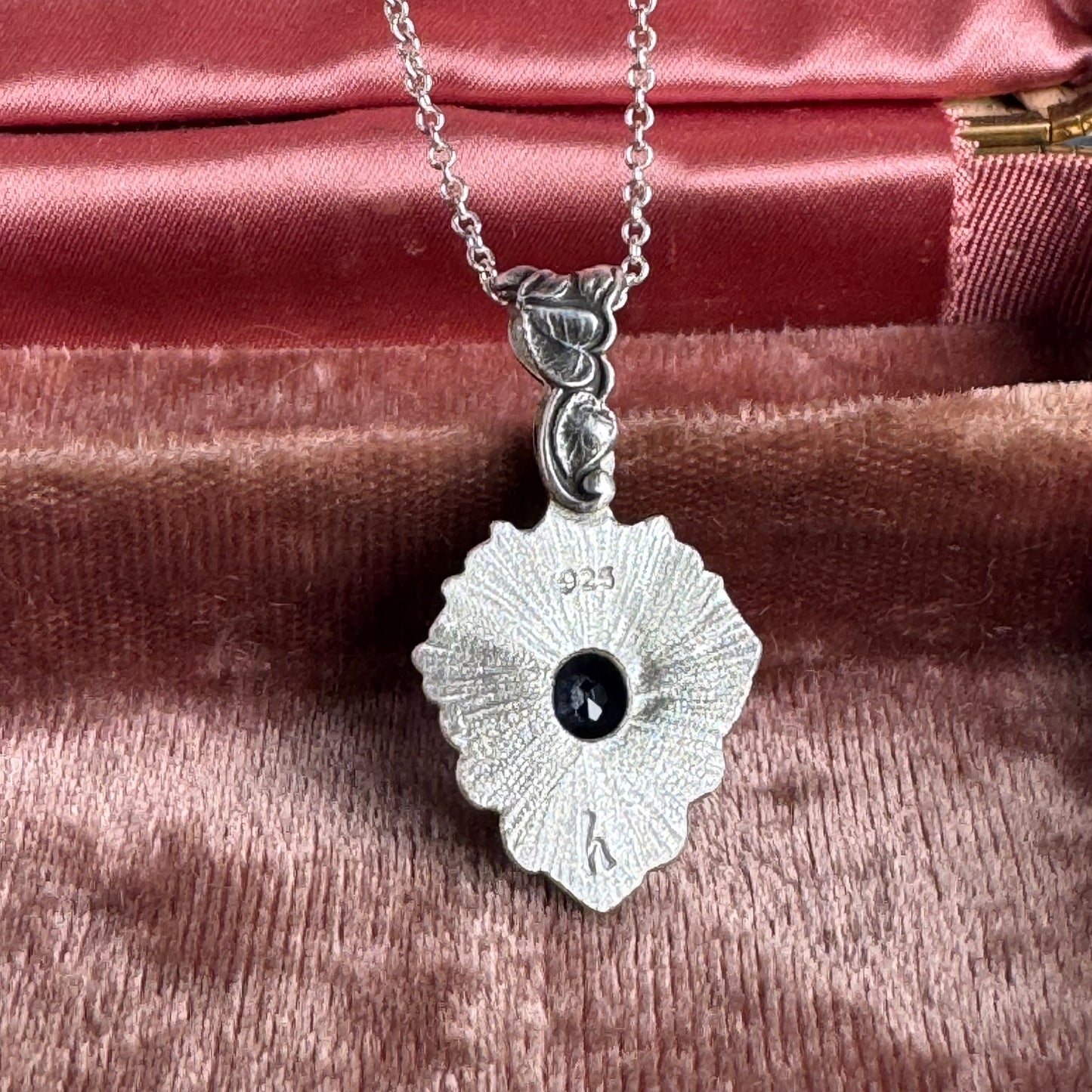 Victorian Gothic Garden blue Sapphire Artisan necklace in Sterling Silver