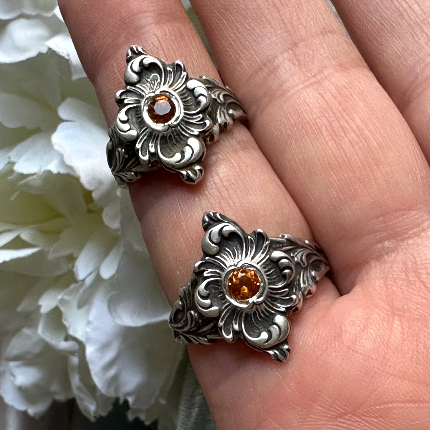 Victorian Fairytale Citrine cocktail ring handmade in Sterling Silver