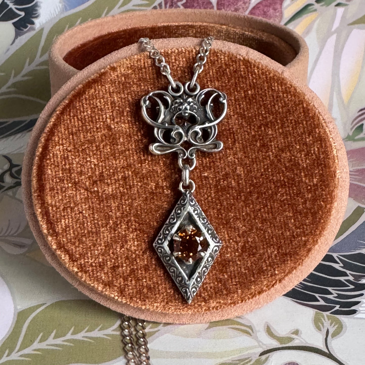 Gothic Lion and Citrine artisan necklace in Sterling Silver