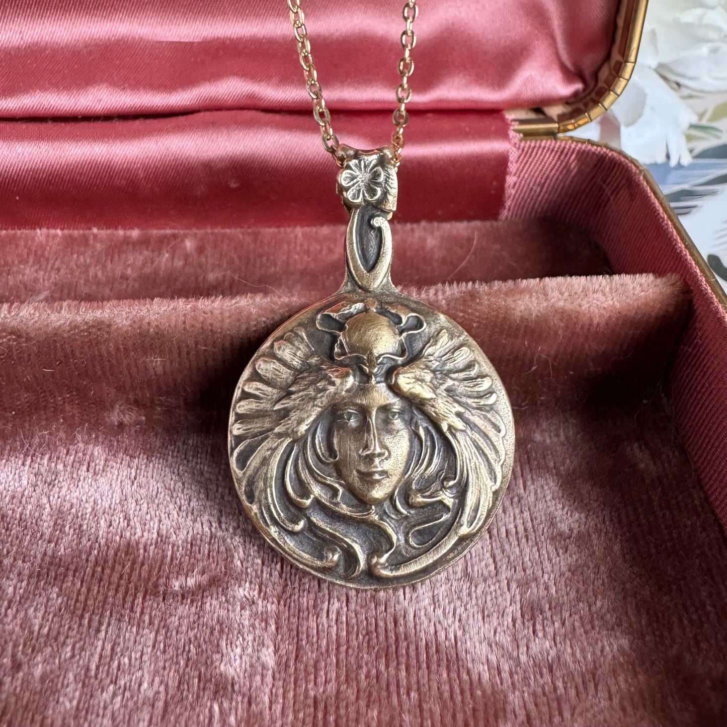 Art Nouveau Witchy Woman artisan brass necklace