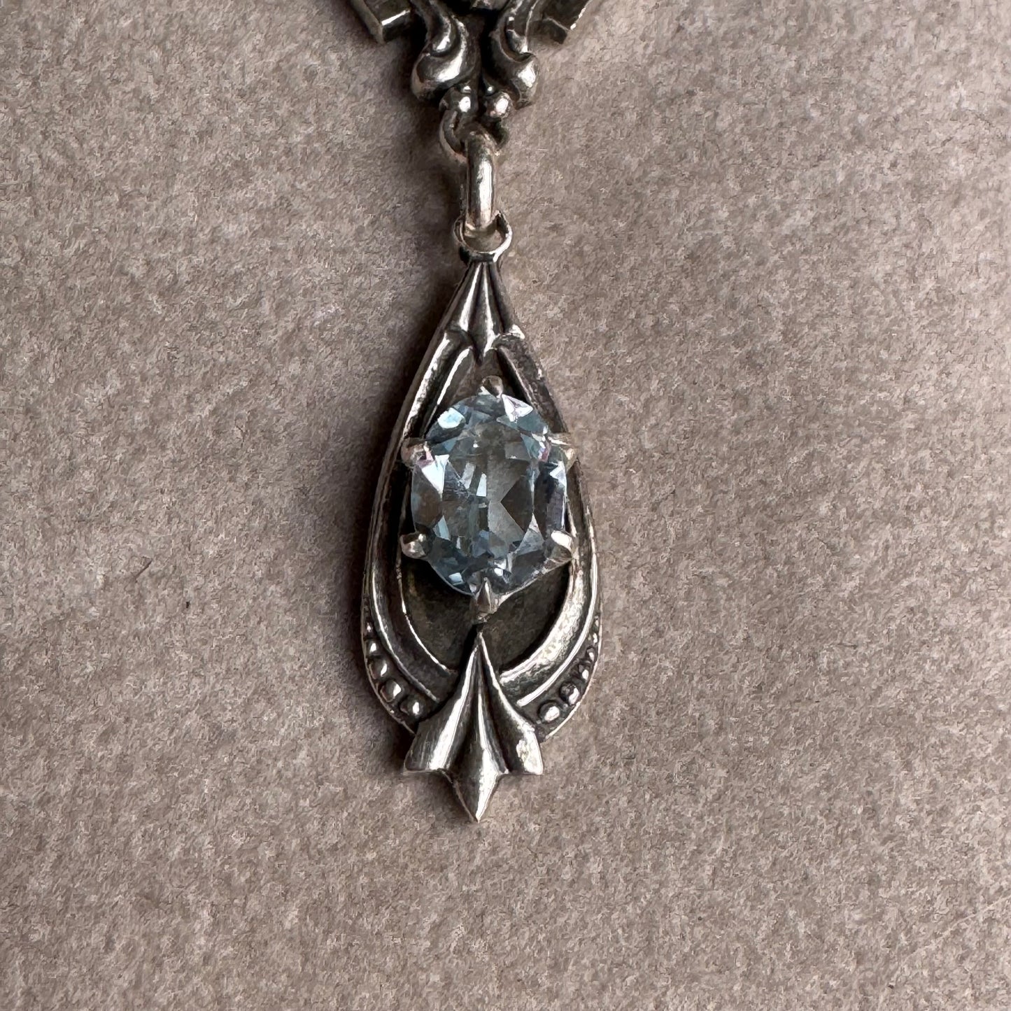 Artisan Art Deco Blue Topaz and Aquamarine Spinel Sterling Silver necklace