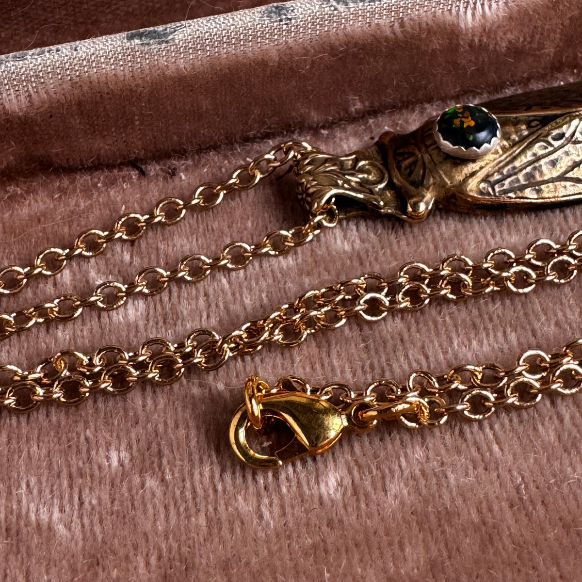 Cicada and Black Kyocera Opal brass artisan necklace