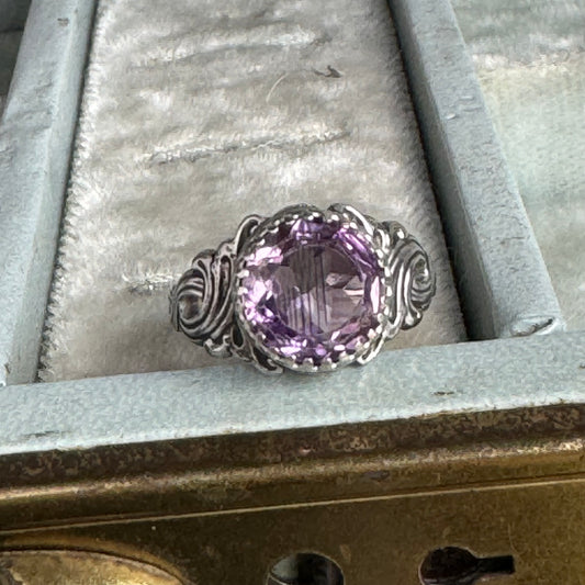 Art Nouveau 3.8 carat lavender Amethyst artisan cocktail ring in Sterling Silver SIZE 7