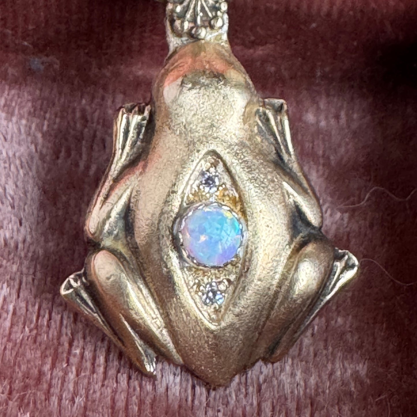 Victorian Frog artisan Opal and Brass necklace