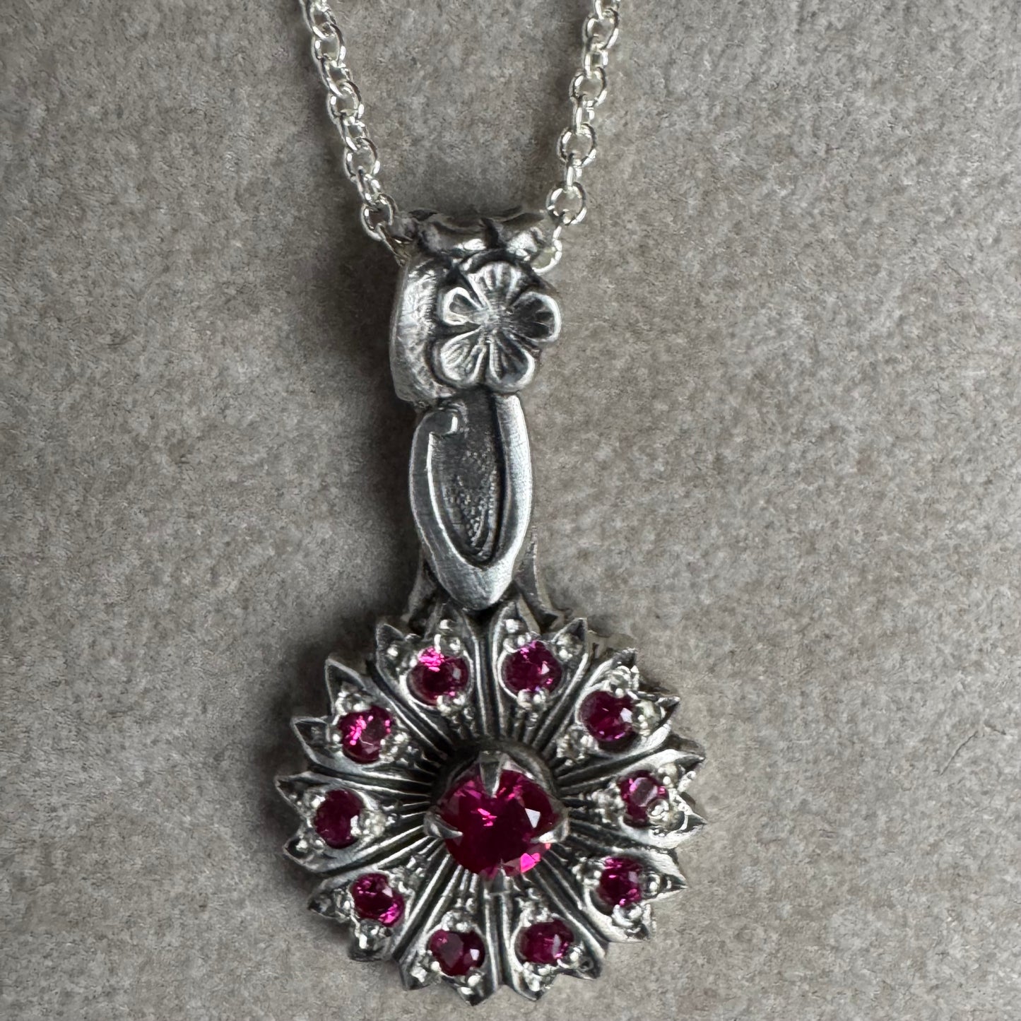 Victorian Ruby artisan necklace in Sterling Silver