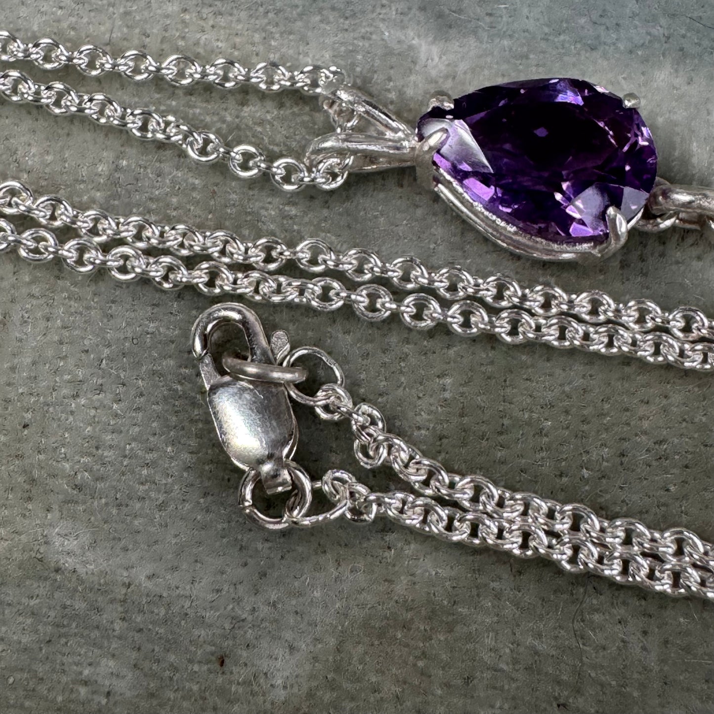 Art Deco pear shape 9ct Amethyst lariat necklace handmade in Sterling Silver