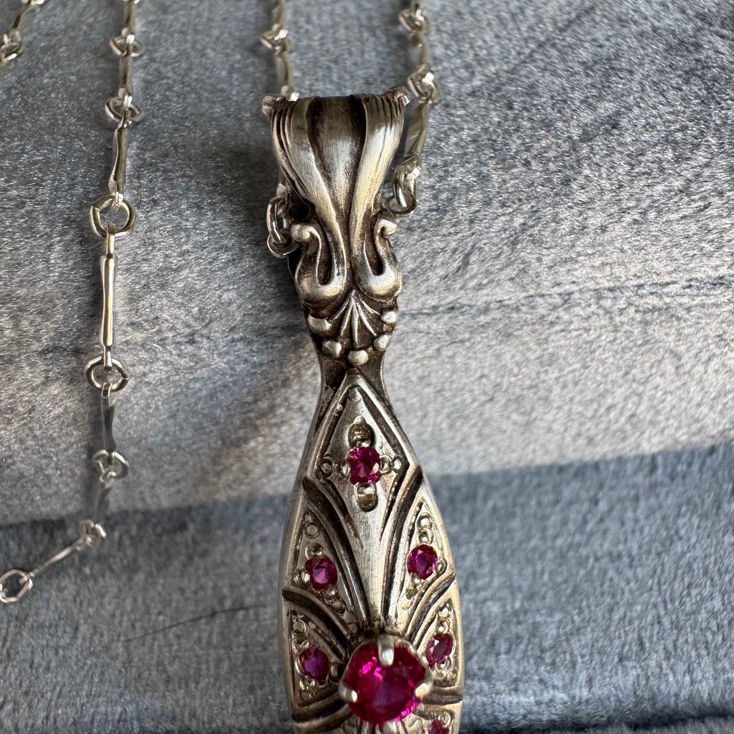 Victorian Marquis artisan Ruby necklace in Sterling Silver